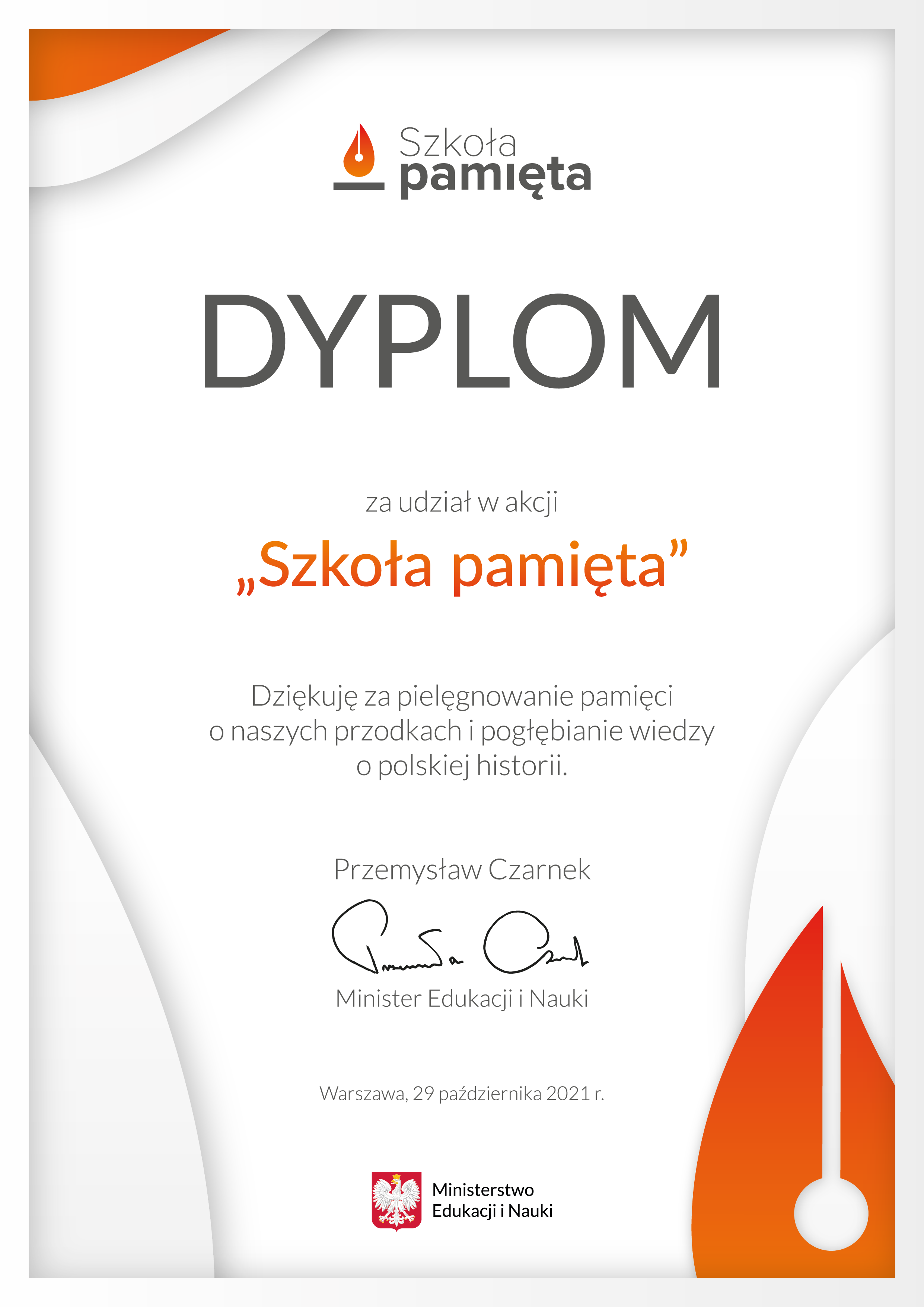 Dyplom "Szkoła Pamięta"