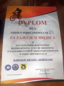 dyplom za zajęcie 2 miejsca